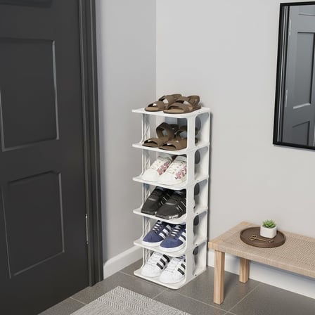 Deconox 6 Katlı Lüks Modüler Ayakkabılık - 25x28x77 cm Dar Alan İçin Dikey Raf - Beyaz) (BEYAZ)