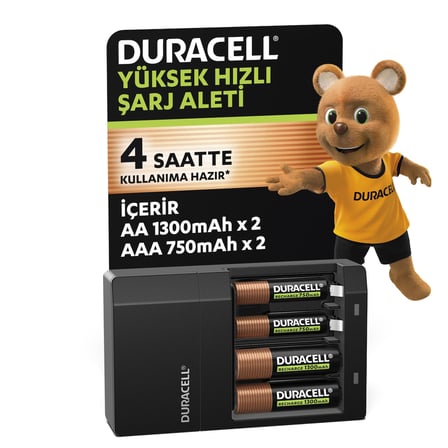 DURACELL CEF 14 Pil Şarj Cihazı + Şarj Edilebilir AA ve AAA Pil 2'şer adet