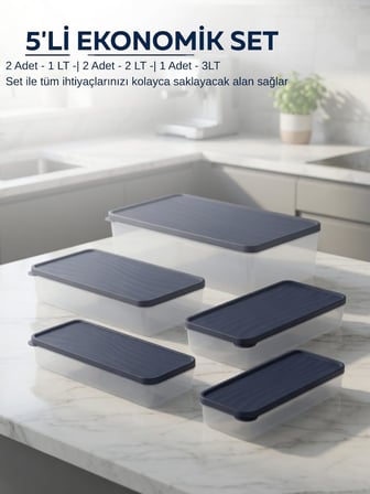 Beylini 5'li Dondurucu Saklama Kabı Buzdolabı Toplam 9L Buzluk Dolap İçi Düzenleyici Set Mikrodalga