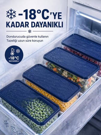 Beylini 5'li Dondurucu Saklama Kabı Buzdolabı Toplam 9L Buzluk Dolap İçi Düzenleyici Set Mikrodalga