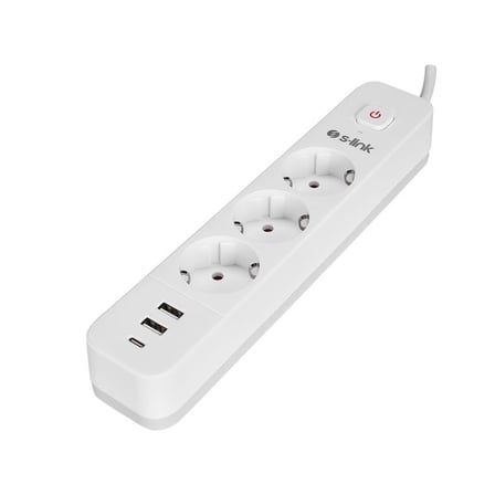 S-link SPG03TC 2 Usb +1Type C 5V2.4A 1.5m 3x1.00mm 100% Bakır 750 Joule 3 lü Anahtarlı Akım
