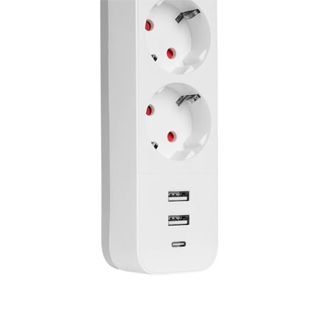 S-link SPG03TC 2 Usb +1Type C 5V2.4A 1.5m 3x1.00mm 100% Bakır 750 Joule 3 lü Anahtarlı Akım