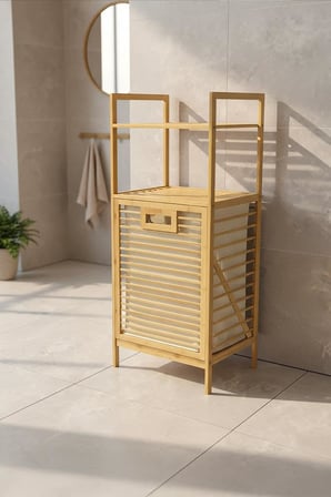 Digithome Bambu ECO-LITE BASIC Kirli Sepetli 2 Raflı Banyo Düzenleyici Çamaşır Sepeti DB-0031