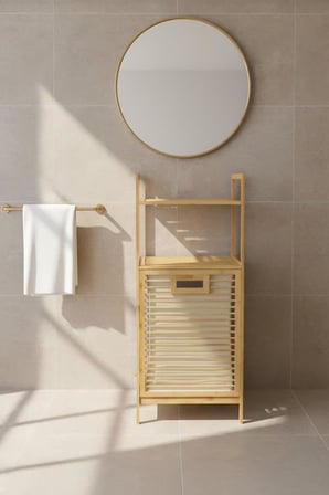 Digithome Bambu ECO-LITE BASIC Kirli Sepetli 2 Raflı Banyo Düzenleyici Çamaşır Sepeti DB-0031