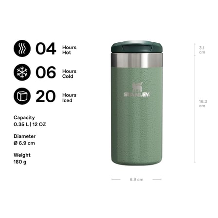 Stanley The Aerolight Transit Mug Termos Bardak, Yeşil (Hammertone Green), 0.35 Litre