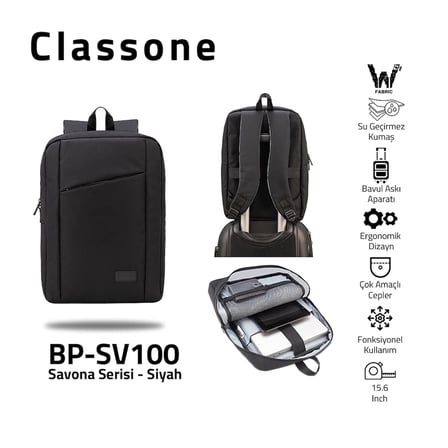 Classone BP-SV100 Savona Serisi 15.6 Sırt Notebook Çantası-Siyah