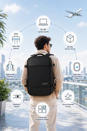 Classone XYZ Serisi TR-100 Kabin Boy,Uçak İçi, Ergonomik, Laptop ve Tablet Bölmeli, Seyahat, Valiz
