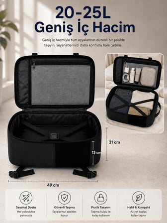 Classone XYZ Serisi TR-100 Kabin Boy,Uçak İçi, Ergonomik, Laptop ve Tablet Bölmeli, Seyahat, Valiz