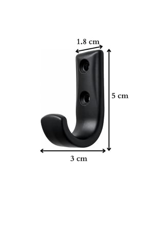 Metal Duvar Askısı, J Tipi, 5x3x1.8 cm, Montaj Vidaları Dahil, 5 Adet, Renk Seçenekleri (Siyah)