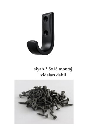 Metal Duvar Askısı, J Tipi, 5x3x1.8 cm, Montaj Vidaları Dahil, 5 Adet, Renk Seçenekleri (Siyah)