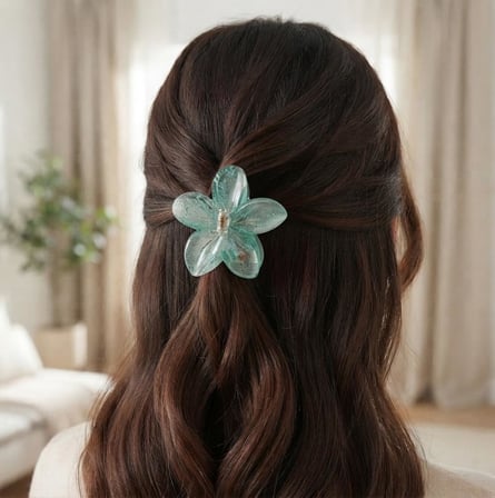 Lexroo Lotus Saç Tokası – Büyük Boy 8 cm, Tekli Saç Tokası, Lotus Çiçeği Tasarımı (Pırıltılı Yeşil)