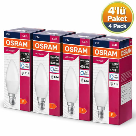 Osram LED Mum Ampul 4.9W - Dim Edilemez - Enerji Tasarruflu - Avize ve Aplik Uyumlu - 4’lü Paket