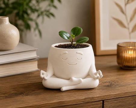 Lexroo Meditasyon Temalı Dekoratif Saksı, 9x8x6 cm