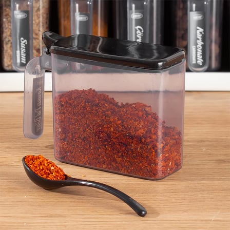 Porsima 1165 Simple 12 li Standlı Kendinden Yapışkanlı Kaşıklı Kapaklı Baharatlık - Siyah Beyaz