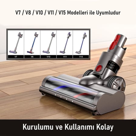 Valkyrie Elektrikli Döner Işıklı Zemin Fırçası Başlığı Dyson V8/V10/V11/V15 Uyumlu Yüksek