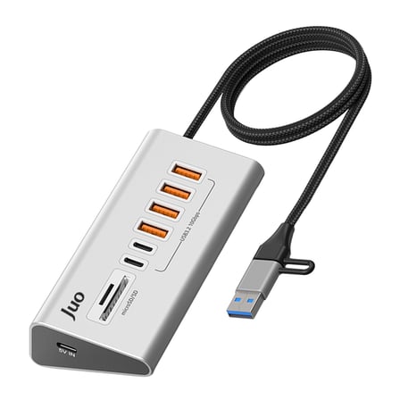 Juo JH432 Type-C ve USB-A 8 Portlu 4*USB-A 2*Type-C 10Gbps USB Hub Çoklayıcı SD/MicroSD Kart