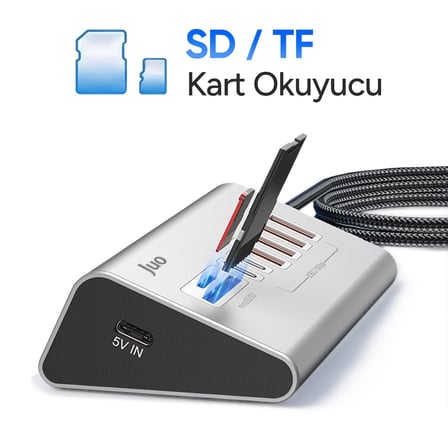Juo JH432 Type-C ve USB-A 8 Portlu 4*USB-A 2*Type-C 10Gbps USB Hub Çoklayıcı SD/MicroSD Kart