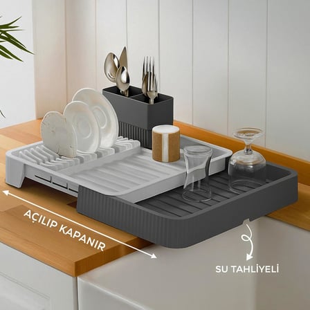 Deconox Açılır Kapanır Sürgülü Bulaşık Sepeti ve Kurutmalık