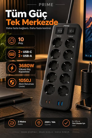 Robeve Fulltech PRIME 10’lu Akım Korumalı Priz 3680W