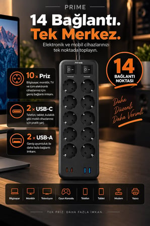 Robeve Fulltech PRIME 10’lu Akım Korumalı Priz 3680W