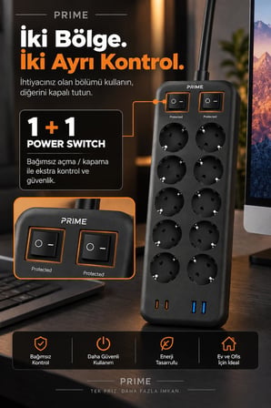 Robeve Fulltech PRIME 10’lu Akım Korumalı Priz 3680W
