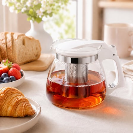Kabakoz Cam Demlik 900ml, Paslanmaz Çelik Süzgeçli Filtreli Çaydanlık, Çay, Bitki Çayı Süzgeci