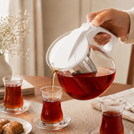 Kabakoz Cam Demlik 900ml, Paslanmaz Çelik Süzgeçli Filtreli Çaydanlık, Çay, Bitki Çayı Süzgeci