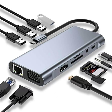 SZPACMATE USB C HUB, Yerleştirme İstasyonu, 11'i 1 arada USB C Adaptörü, 4K HDMI, VGA