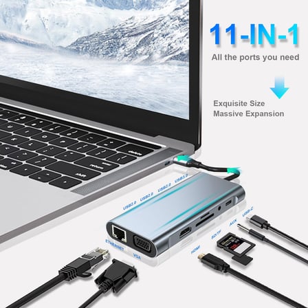 SZPACMATE USB C HUB, Yerleştirme İstasyonu, 11'i 1 arada USB C Adaptörü, 4K HDMI, VGA