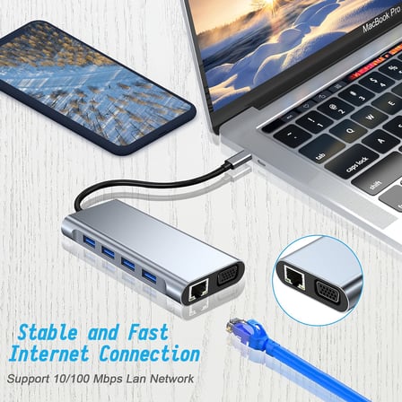SZPACMATE USB C HUB, Yerleştirme İstasyonu, 11'i 1 arada USB C Adaptörü, 4K HDMI, VGA