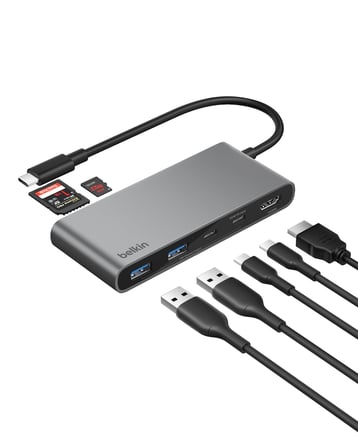 Belkin USB-C Hub, 7 Portlu, 60 Hz’de 4K HDMI Ekran Desteği, SD ve MicroSD Yuvaları