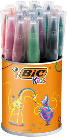 BIC Kids Visa Firça Uçlu Keçeli Boya Kalemi, 18'li Kavanoz, Fırça Başlı Esnek ve Yumuşak Uç