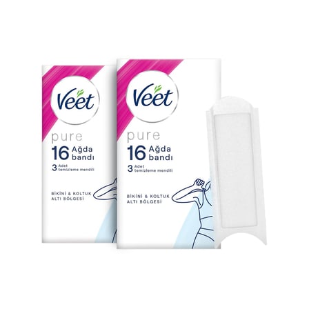 Veet Pure Hipoalerjenik Bikini & Koltuk Altı Ağda Bandı, (2 x 16 Adet), Ağda Bandı