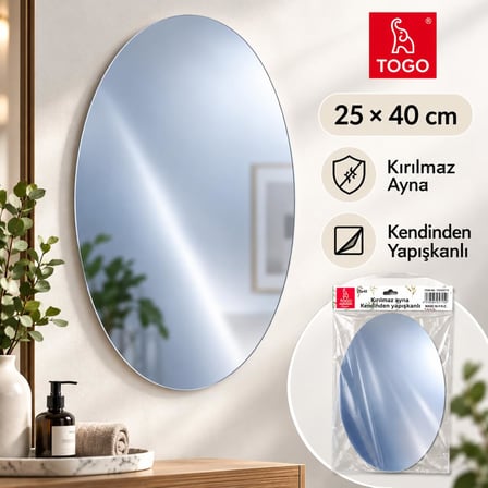 HUMAS Kırılmaz Kendinden Yapışkanlı Oval Ayna 25 x 40 cm