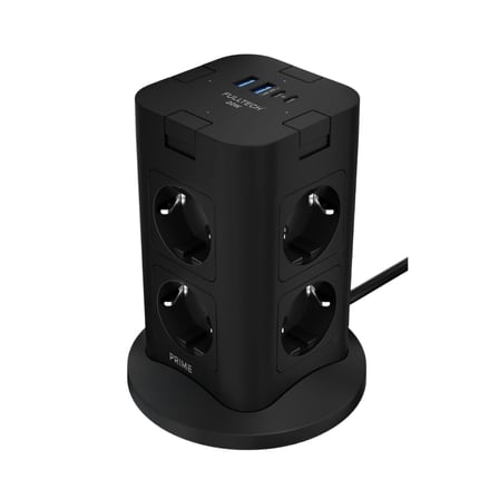 Akım Korumalı Kule Tipi Priz, 8'li Priz Soketi, 8x Fiş Soketi, 2x Usb Girişi, 2x Type-C Girişi