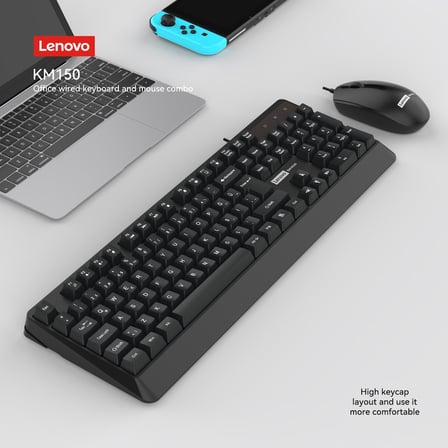 Lenovo KM150 Kablolu Klavye Mouse Seti - Q Türkçe, Yüksek Tuş Yapısı, Siyah