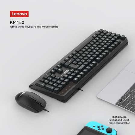 Lenovo KM150 Kablolu Klavye Mouse Seti - Q Türkçe, Yüksek Tuş Yapısı, Siyah