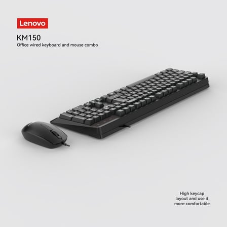 Lenovo KM150 Kablolu Klavye Mouse Seti - Q Türkçe, Yüksek Tuş Yapısı, Siyah