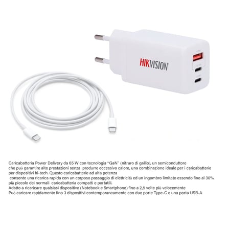 Hikvision Macbook iPad ve Laptop Uyumlu 65W Gan 2 Type-C 1 USB Çıkışlı Şarj Adaptörü