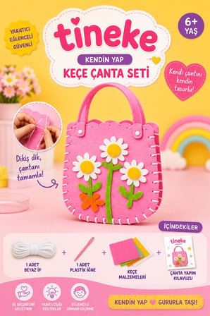 TİNEKE Kendin Yap Keçe Çanta Seti Papatya Desenli Eğitici oyuncak Dikiş Öğrenme Hobi ve El