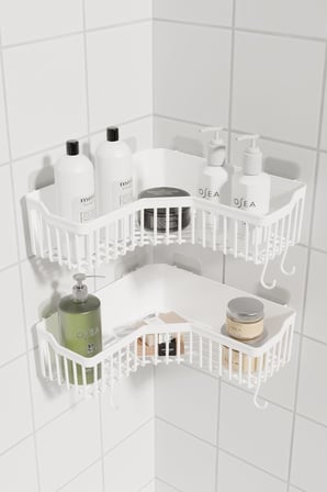 ATA HOME Banyor Köşe Yapışkanlı Banyo Rafı, 2'li Banyo Düzenleyici