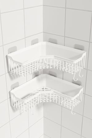 ATA HOME Banyor Köşe Yapışkanlı Banyo Rafı, 2'li Banyo Düzenleyici