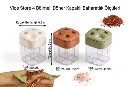Vios Store 4 Bölmeli Döner Kapaklı Pratik Baharatlık - Karışık Renk) (1)
