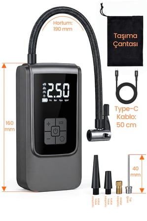 150Psi Şarjlı Araç Oto Kompresörü Powerbank LED Işıklı Lastik Top Yatak Şişirme Pompası 6000mAh 9624