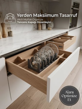 Beylini 6 Bölmeli Tencere Kapağı ve Tabak Düzenleyici Çekmece İçi Organizeri Yıkanabilir Tava Sahan