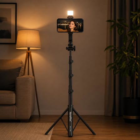 Coverzone NeePho 1.8M LED Işıklı Bluetooth Selfie Çubuğu Tripod Kablosuz Kumandalı Telefon Standı