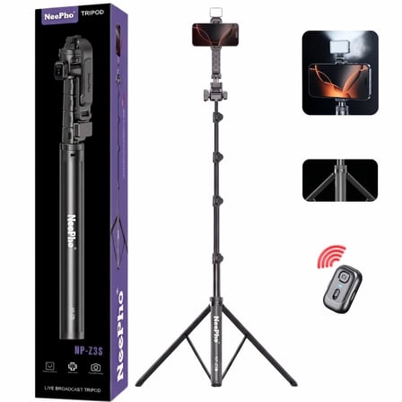 Coverzone NeePho 1.8M LED Işıklı Bluetooth Selfie Çubuğu Tripod Kablosuz Kumandalı Telefon Standı