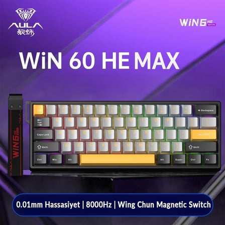 Aula Win60 He Max Manyetik Klavye Rapid Trigger Wing Chun Switch 8000Hz RGB TKL Hot Swap Oyuncu