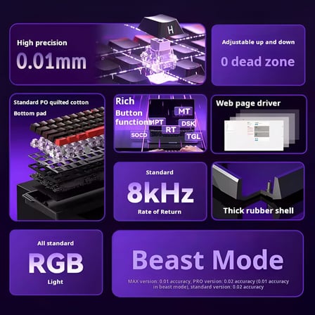 Aula Win60 He Max Manyetik Klavye Rapid Trigger Wing Chun Switch 8000Hz RGB TKL Hot Swap Oyuncu