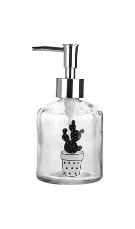 Cam Sıvı Sabunluk,Kaktüs 2 Desen 300ml 7,6x15,5cm